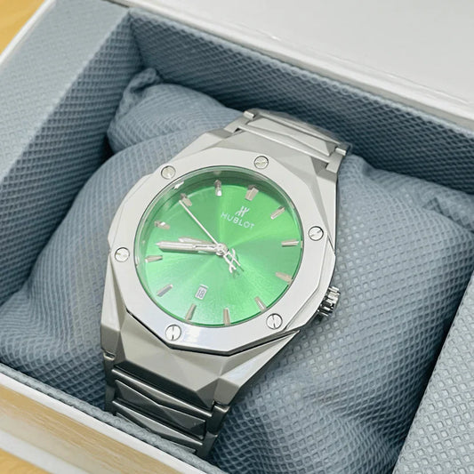 ⌚ HB Premium Watch – Luxury Diamond Cut Chain | Green Dial