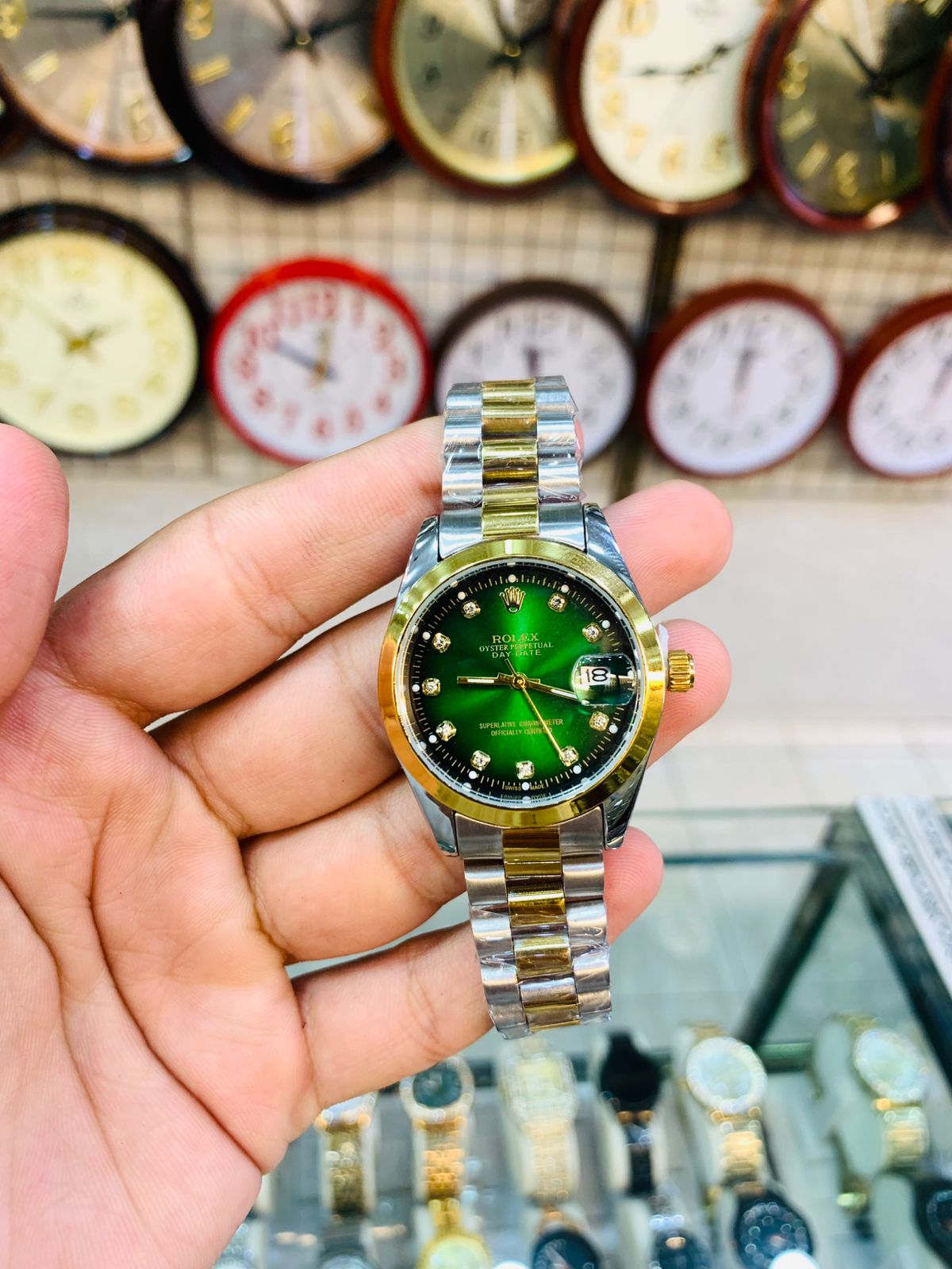 Luxury Ladies Two-Tone Watch with Green Dial