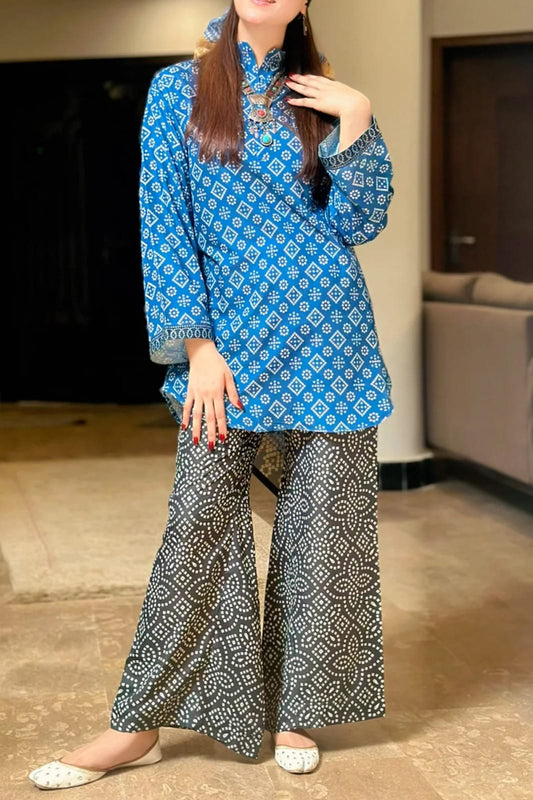 Stitched 2 piece printed shirt and printed trouser