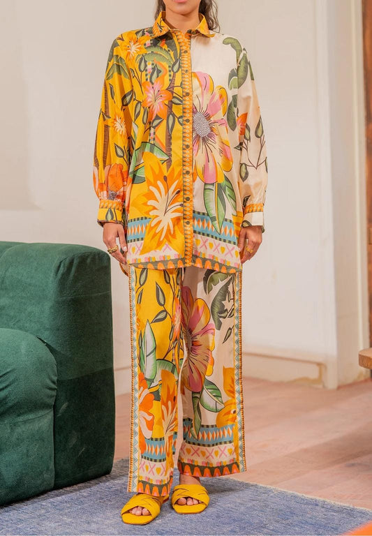 Stitched 2 piece printed shirt and printed trouser