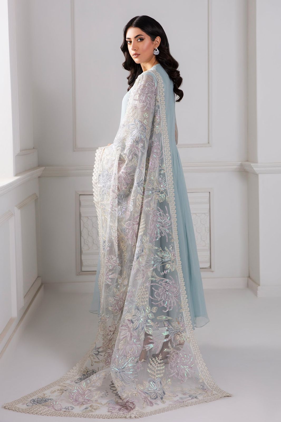 New Pure Chiffon Flairy Ready To Wear Frock With Buttons Gala