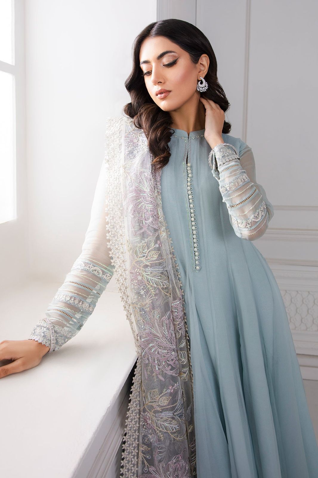 New Pure Chiffon Flairy Ready To Wear Frock With Buttons Gala