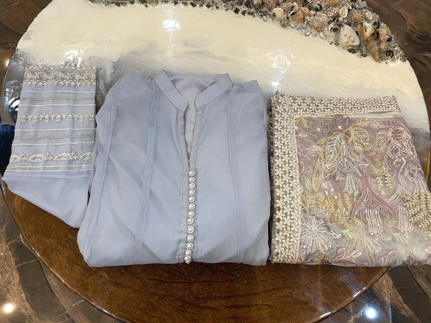 New Pure Chiffon Flairy Ready To Wear Frock With Buttons Gala