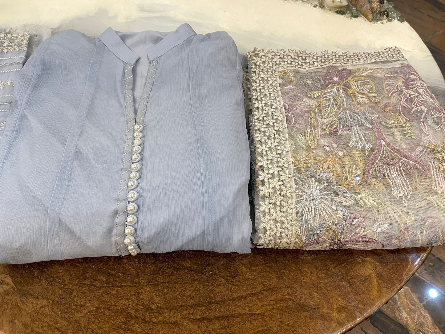 New Pure Chiffon Flairy Ready To Wear Frock With Buttons Gala