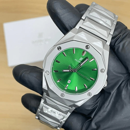 ⌚ HB Premium Watch – Luxury Diamond Cut Chain | Green Dial