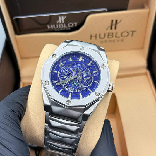 Hublot Diamond Cut Steel Chan Blue Dial