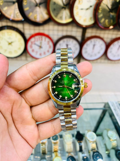 Luxury Ladies Two-Tone Watch with Green Dial