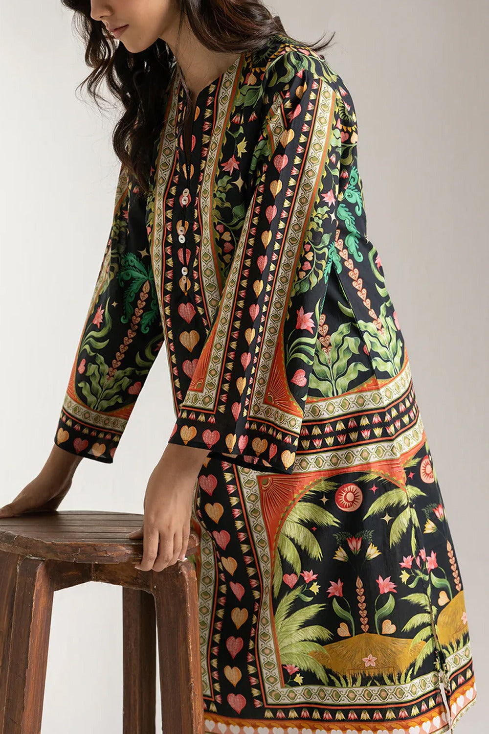 Stitched 2 piece printed shirt and printed trouser