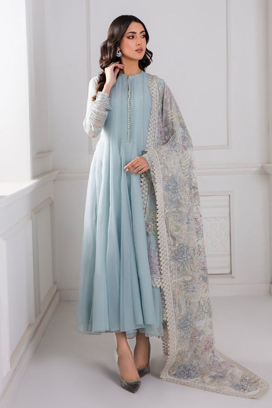New Pure Chiffon Flairy Ready To Wear Frock With Buttons Gala